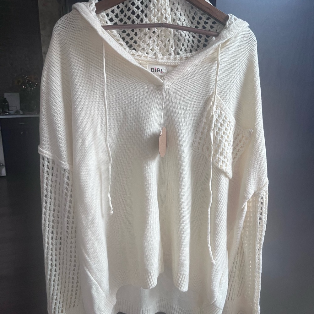 BiBi Ivory Knit Pullover with Mesh Accents